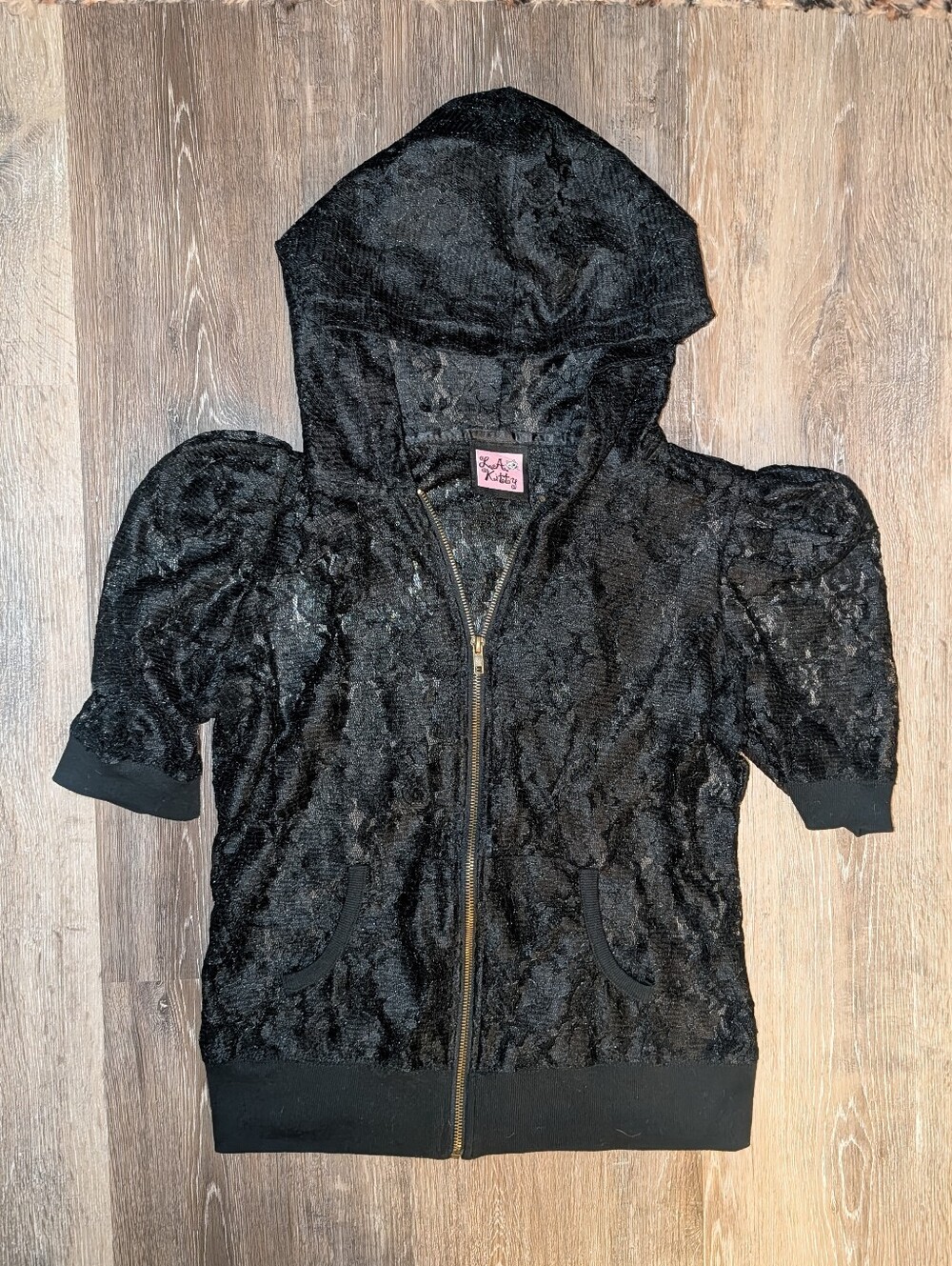 Y2K Deadstock Black Hooded Lace Jacket